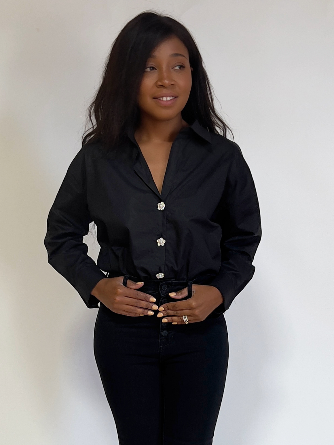 Black button shirt shop womens