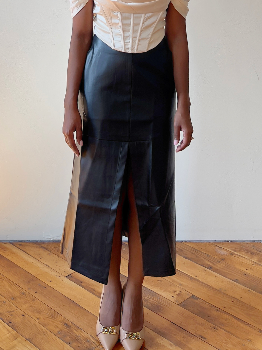 Faux leather top skirt the bay