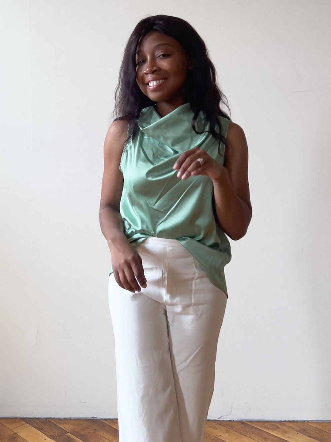 and At accelerere røg Soft Green Satin Cowl Neck Blouse – Tiana Bay