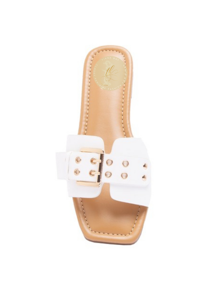 White Faux Leather Sandals