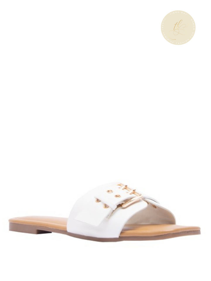 White Faux Leather Sandals