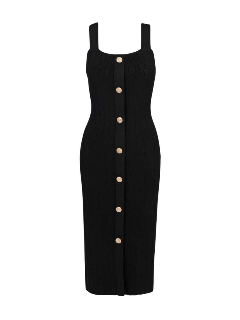 Feminine Black Knit Bodycon Dress