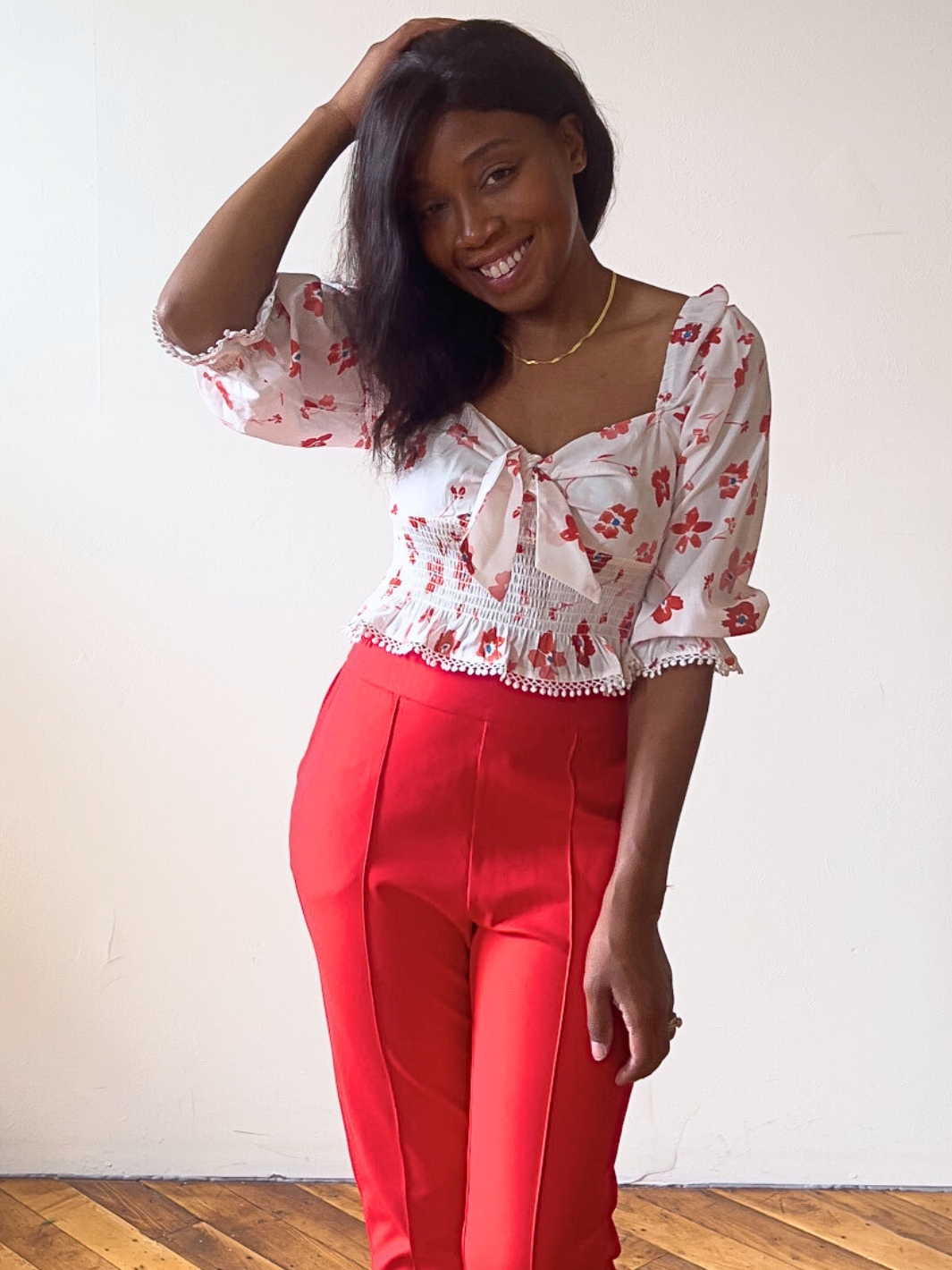 Flirty Red Floral Print Top