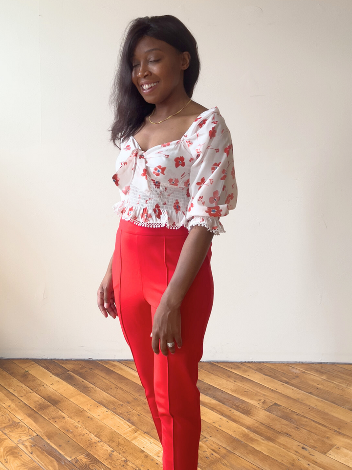 Flirty Red Floral Print Top