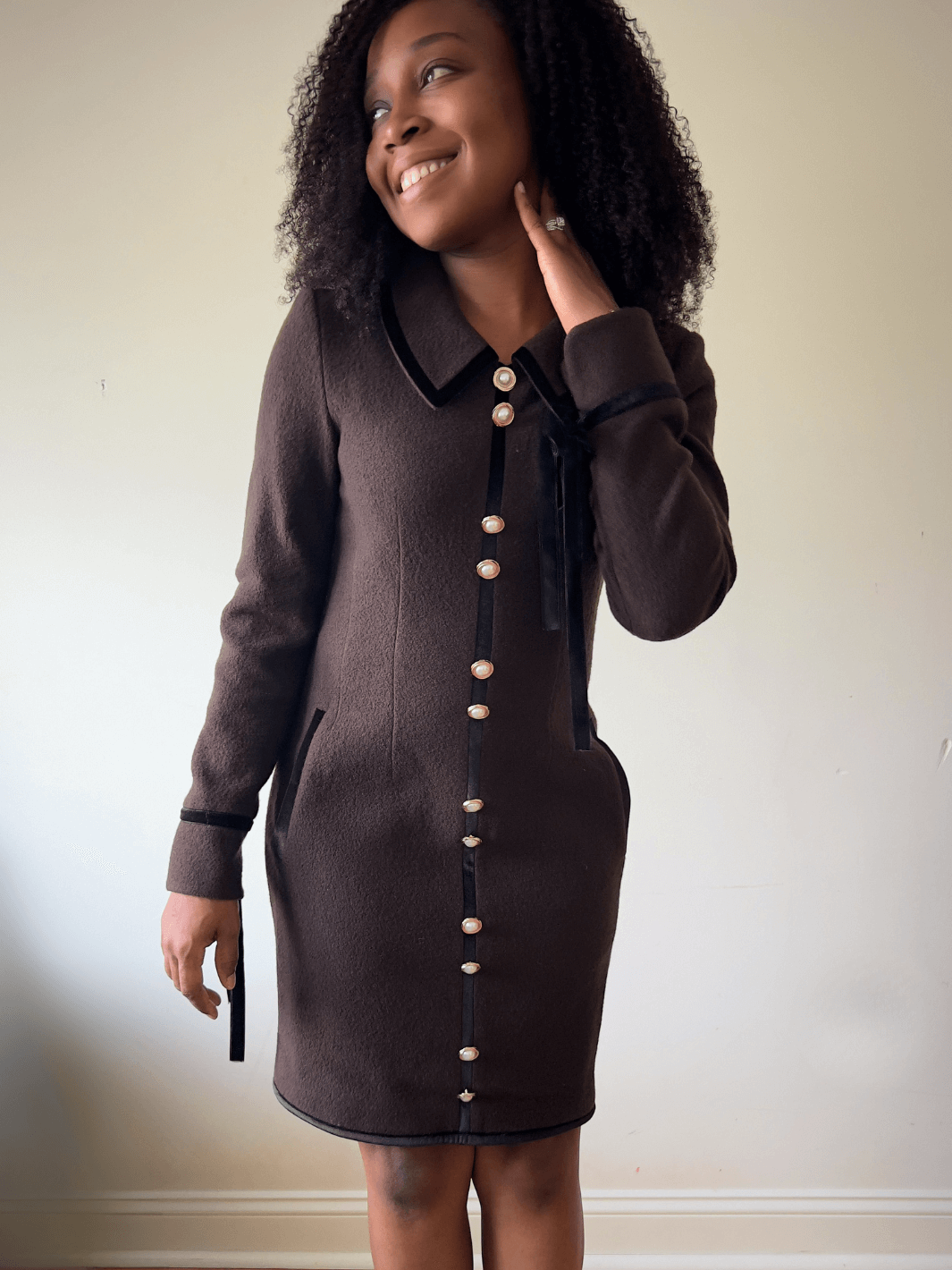 merino wool mini dress Amelina Dress - Black