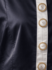Elegant mini dress - Olivia cotton sateen close up on black mini dress with short sleeves and feminine fit 