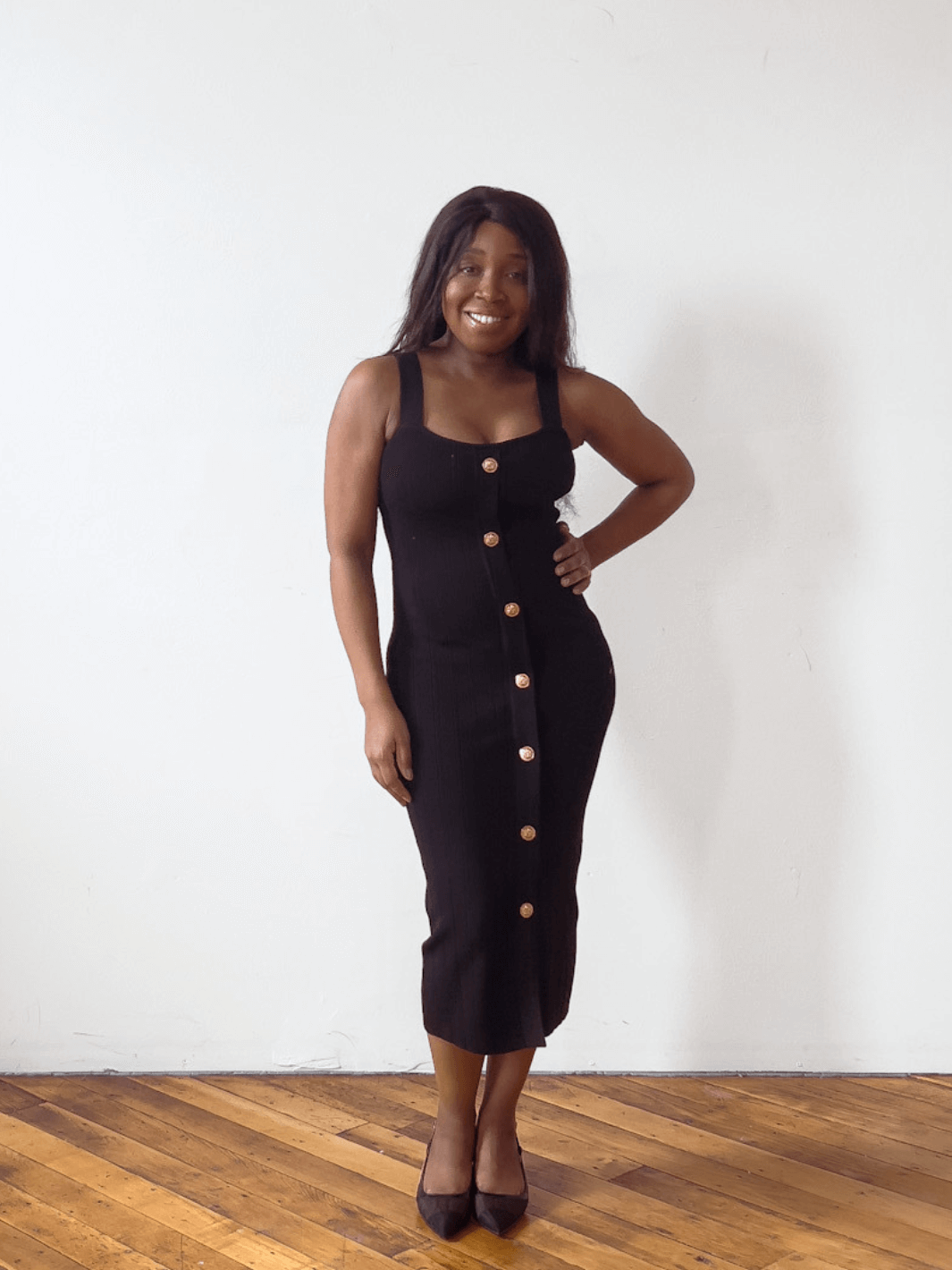 Feminine Black Knit Bodycon Dress