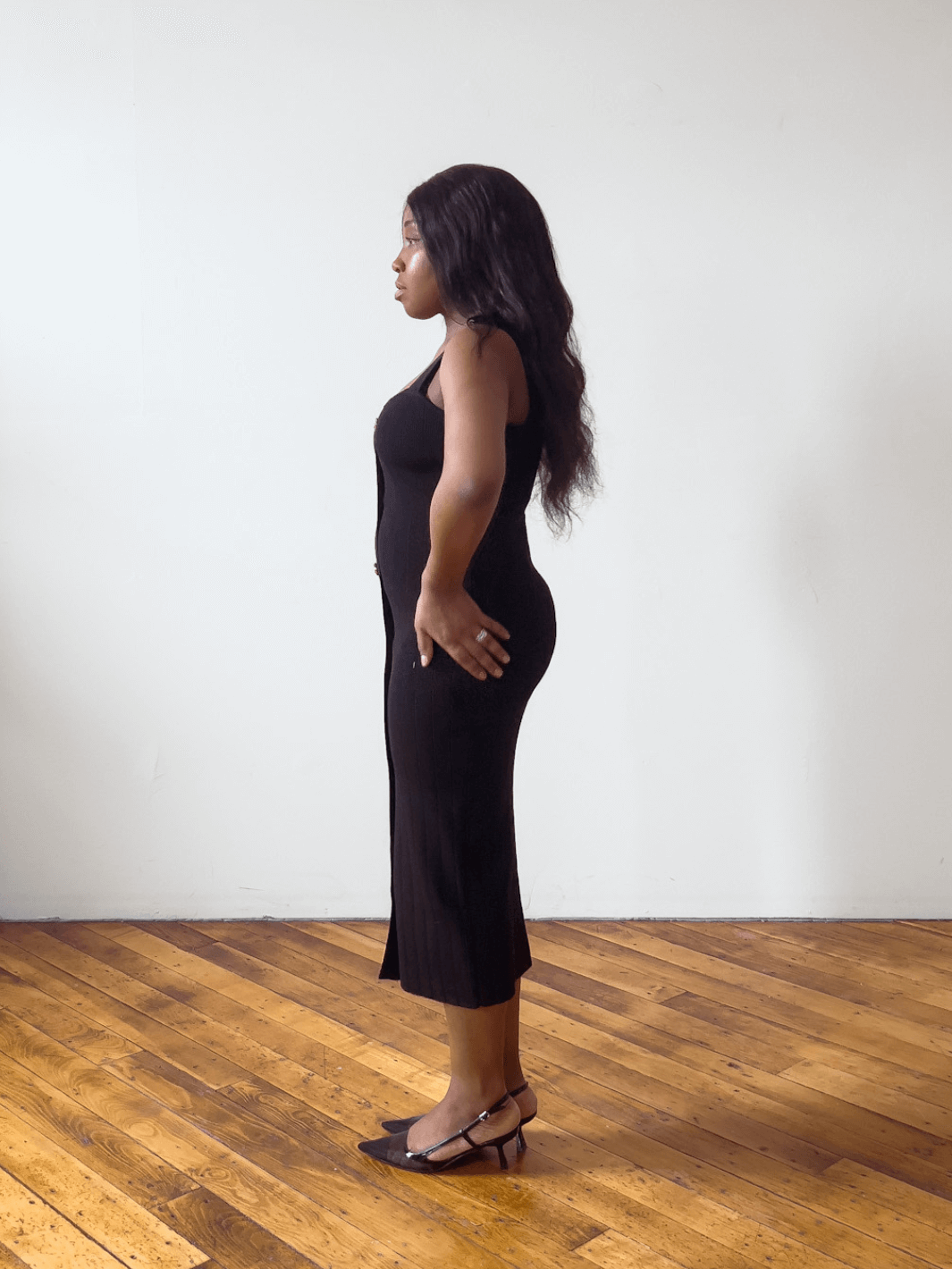 Feminine Black Knit Bodycon Dress