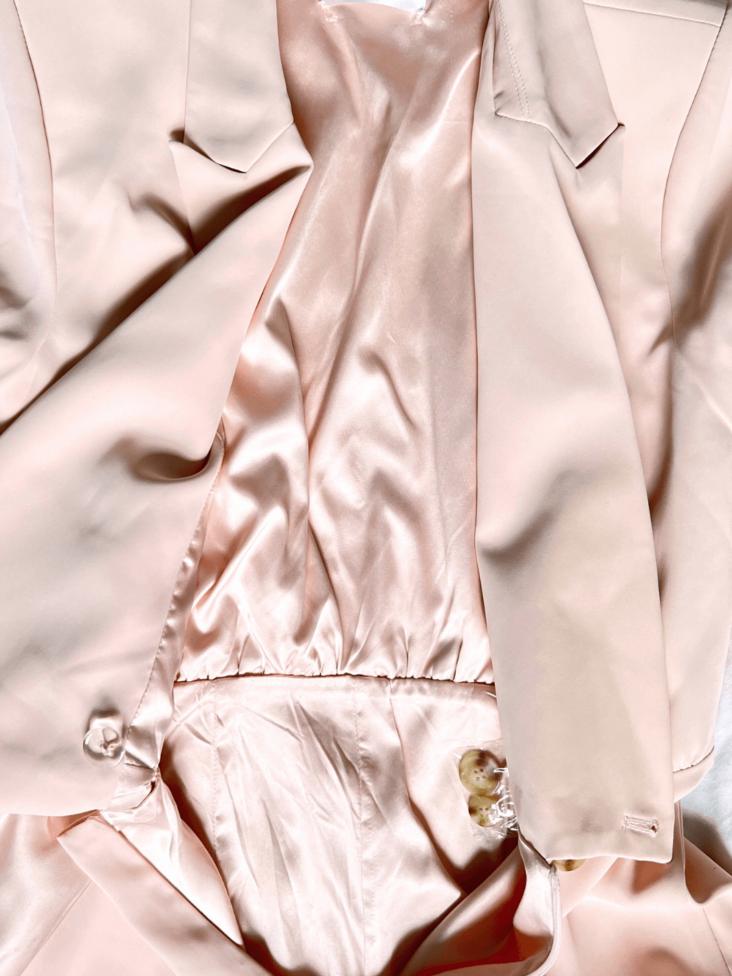 Close up of satin lining inside the Women's Pink Blazer Romper