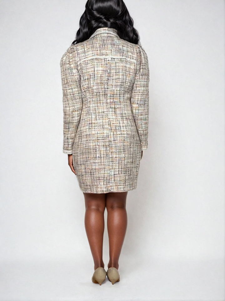 back of tweed long sleeve dress