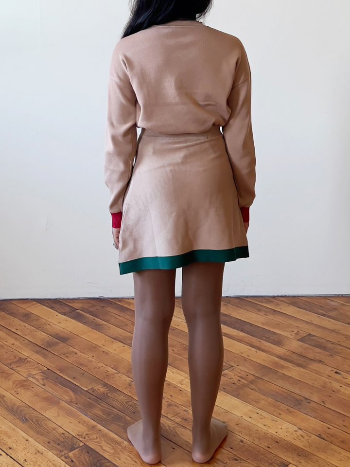 Holiday Elegant Knit Contrast Mini Skirt Set