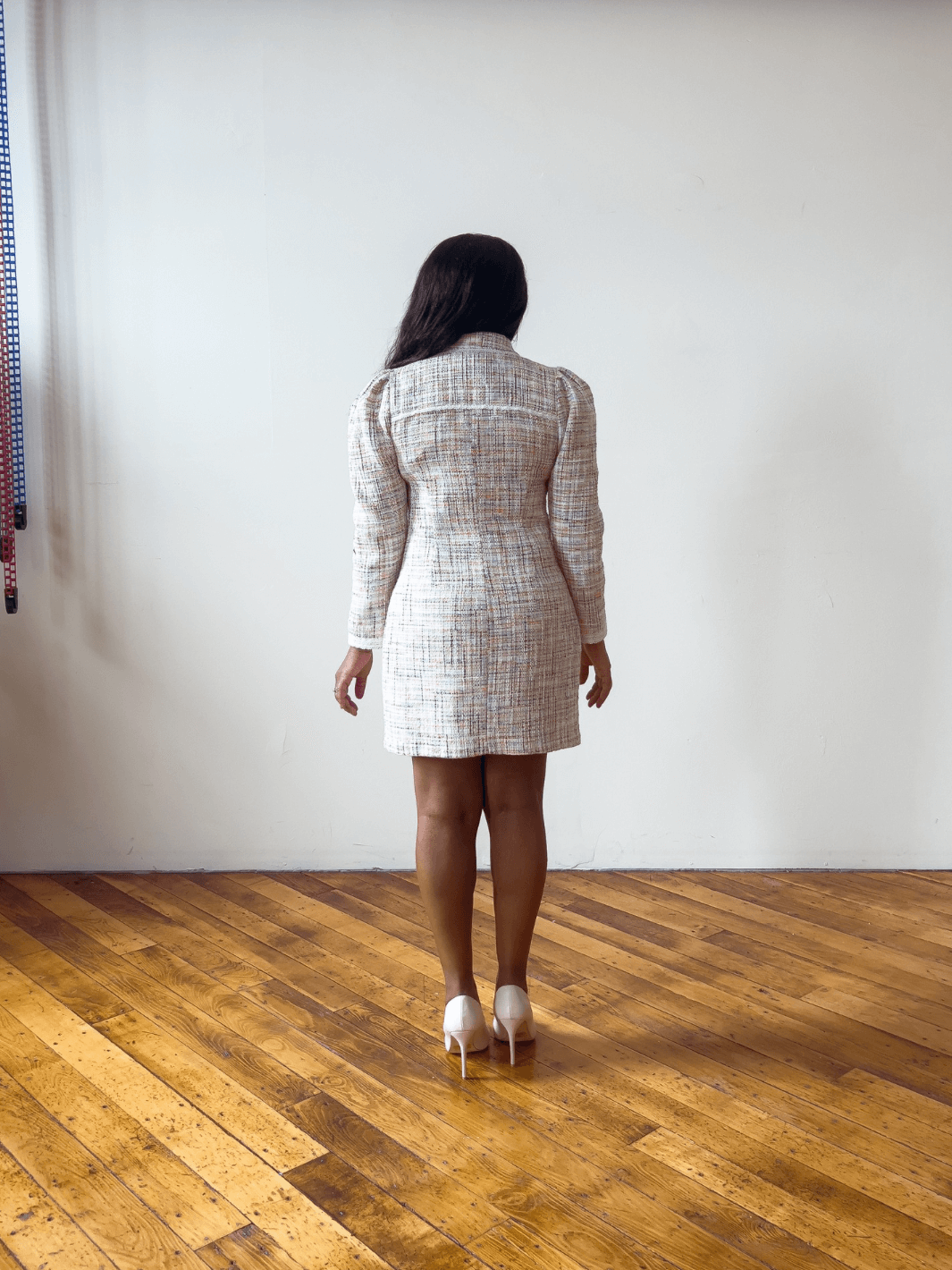 Ivory Tweed Long Sleeve Mini Dress