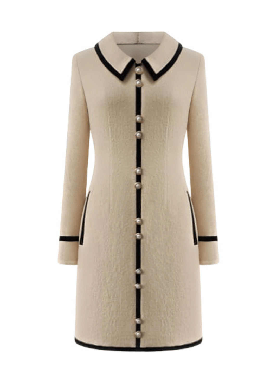 luxury ivory merino wool mini dress adorned with gilded gold buttons 