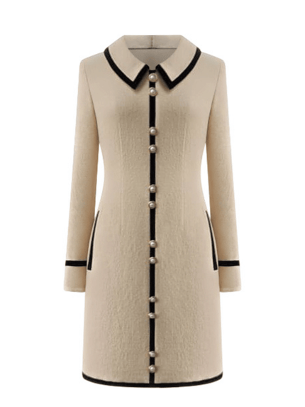 luxury ivory merino wool mini dress adorned with gilded gold buttons 