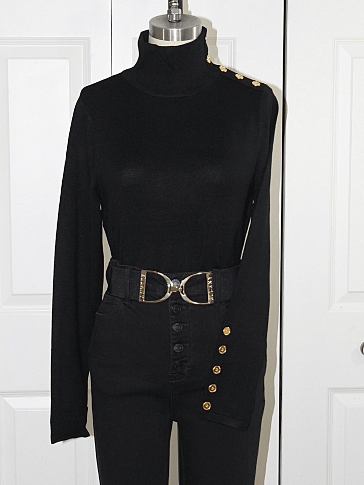Black Elastic Belt with 2in Gold Buckle