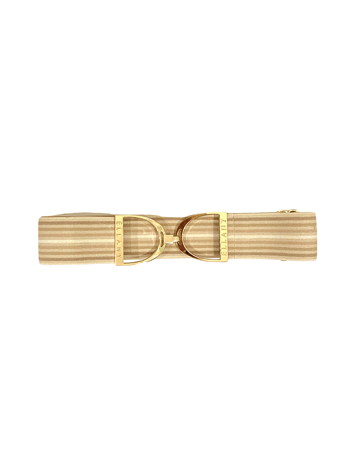 ivory and gold elastic belt with gold buckle