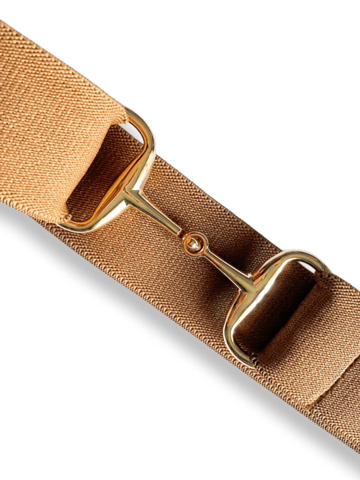 closeup of brown and gold belt