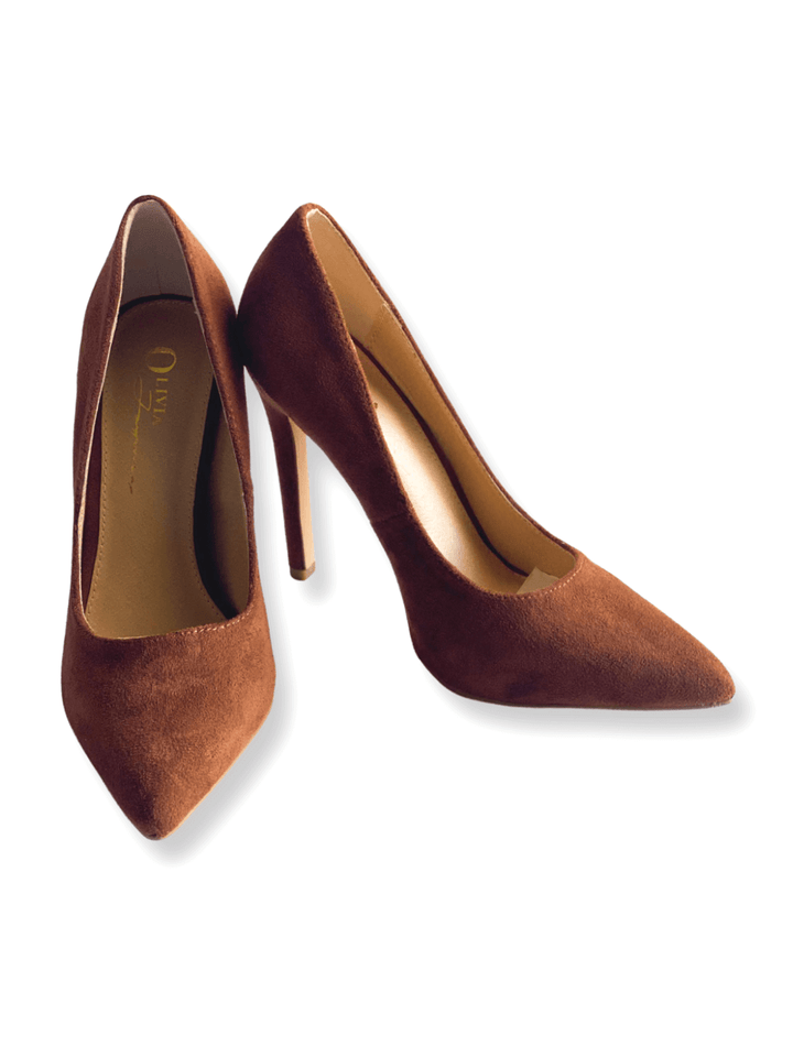 Faux Suede Chestnut Pointed Toe Heels